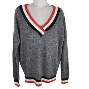 Stitches & Stripes Women Pullover Sweater Small Wool Blend V Neck Ribbed Preppy